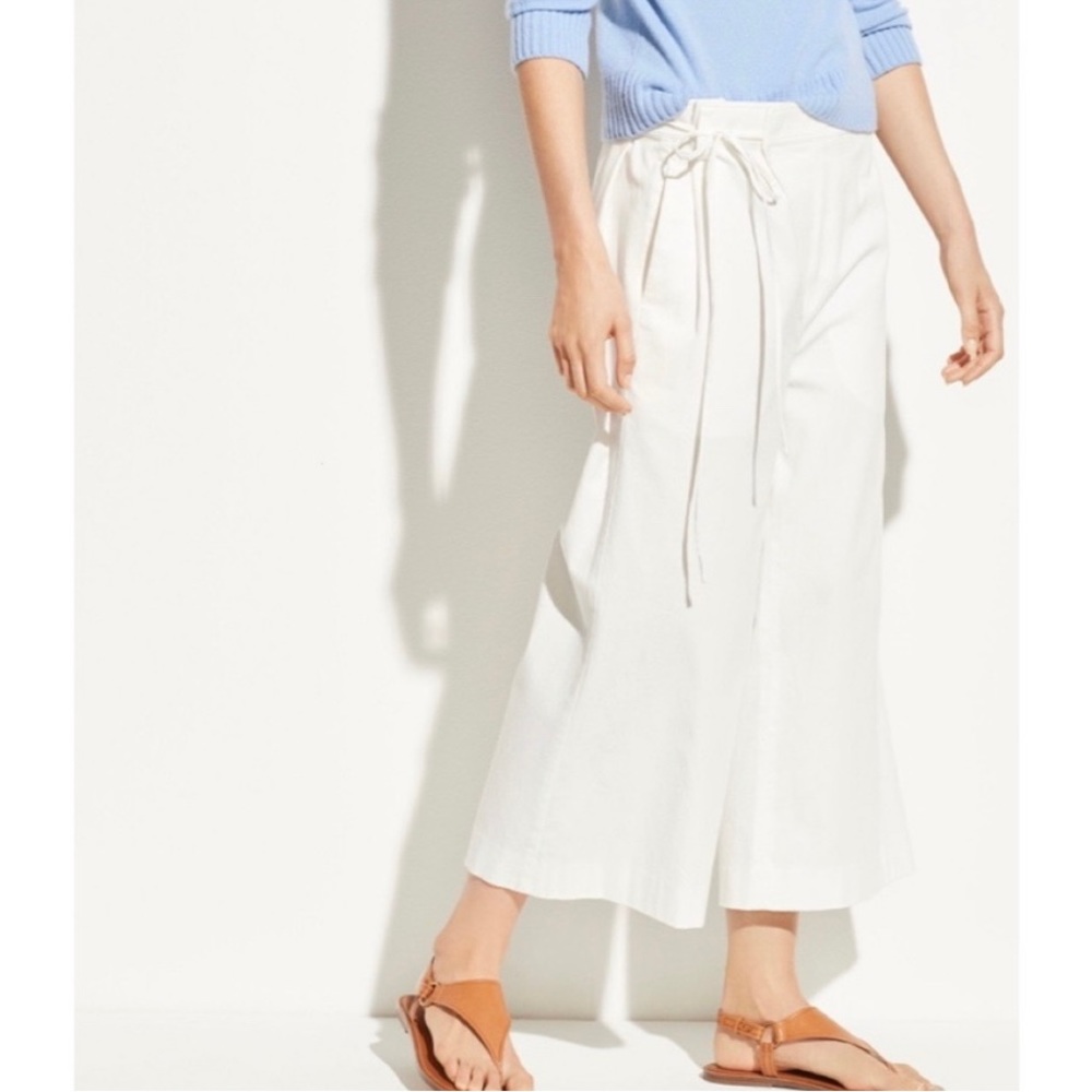 Vince NWT White Wide Capri Pant Ribbon Tie Waist 0